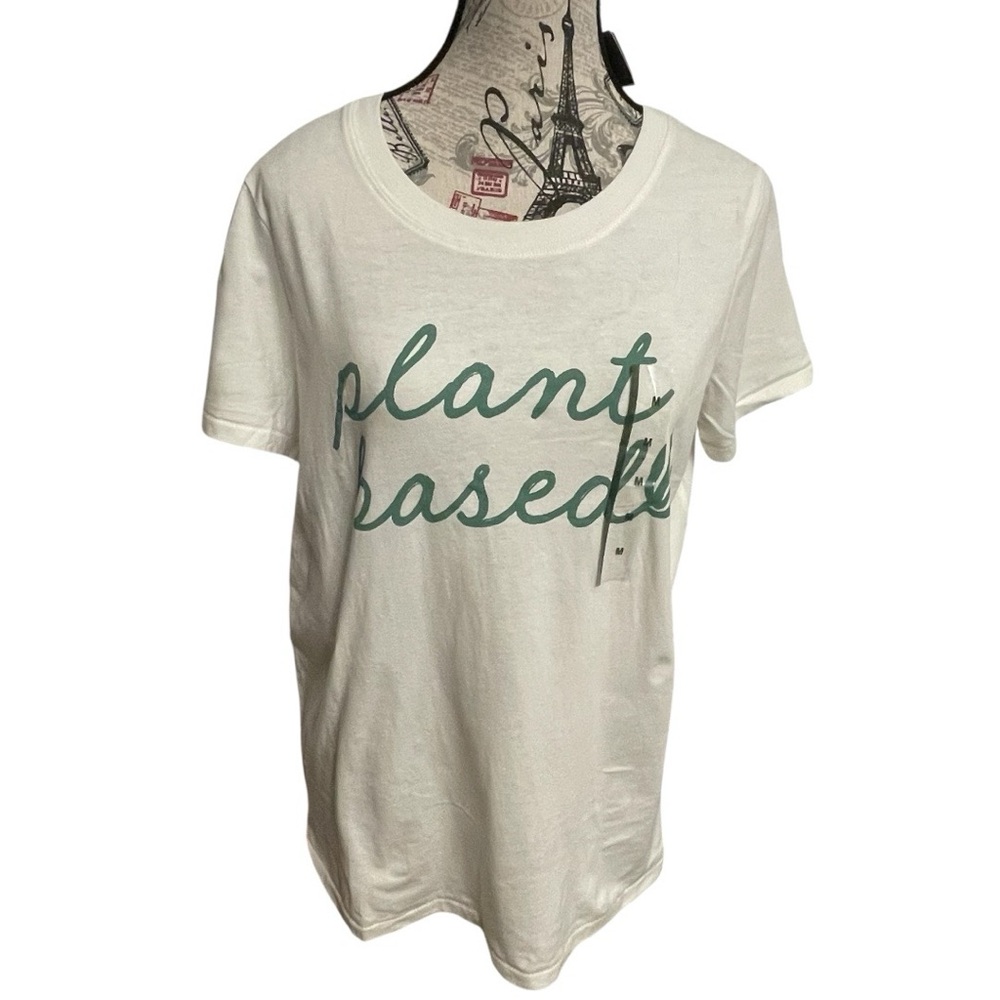 Eco-Friendly White Tee with Green Print - plant based